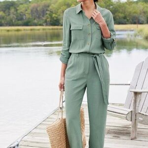 NEW Linen blend Green jumpsuit, Soft Surroundings, size 16P‎